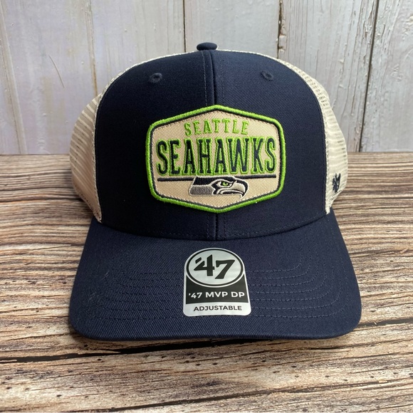 47 Brand MVP DP Seattle Seahawks Trucker Mesh Navy Blue White Hat Snapback OSFA - Picture 1 of 6